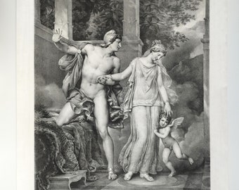 Vénus et Anchise, mythologie grecque, lithographie ancienne, XIXe siècle