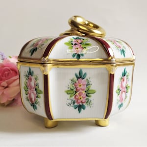 Jewelry Box Limoges Porcelain with Hand Painted Floral Decor