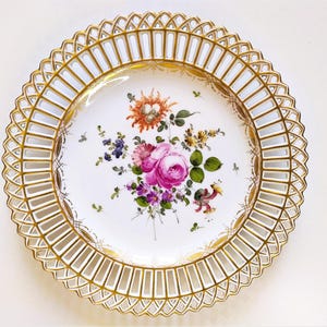Antique Dresden Porcelain Plate Hand Painted Floral Gilded Edge German Decorative Dish Circa 1900 Vintage Collectible Tableware