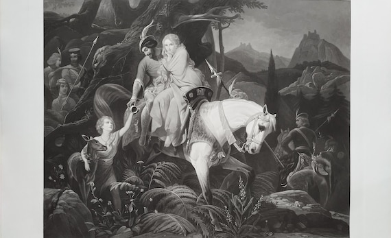19th C Etching Large Engraving Genevieve of Brabant by Jazet After