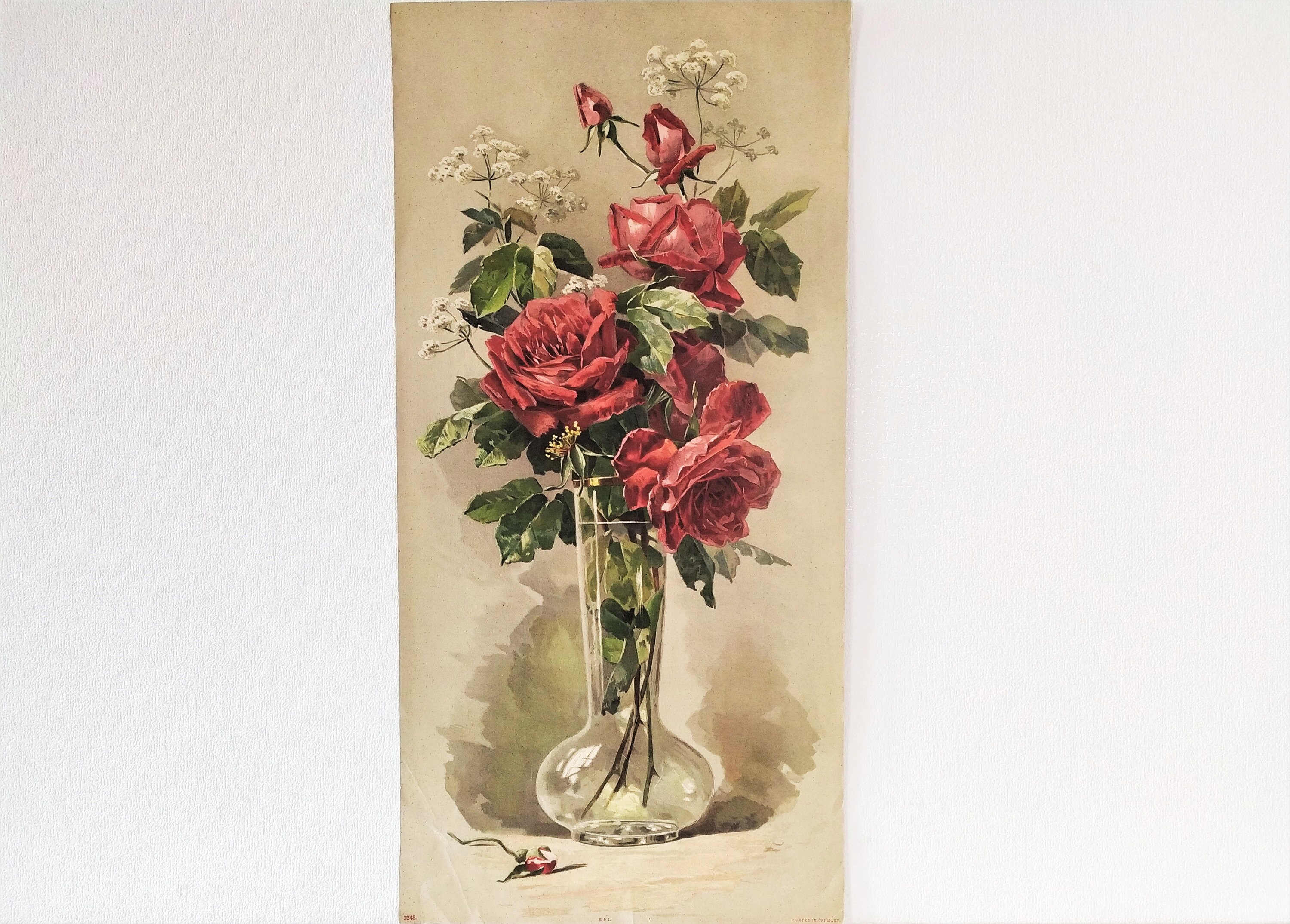 Nature Morte Fleur Roses Botanique Antique Chromolithographie Impression Après Peinture à L'huile