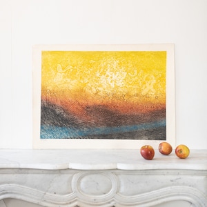 Etching Colorful Abstract Art Print Signed Mid century