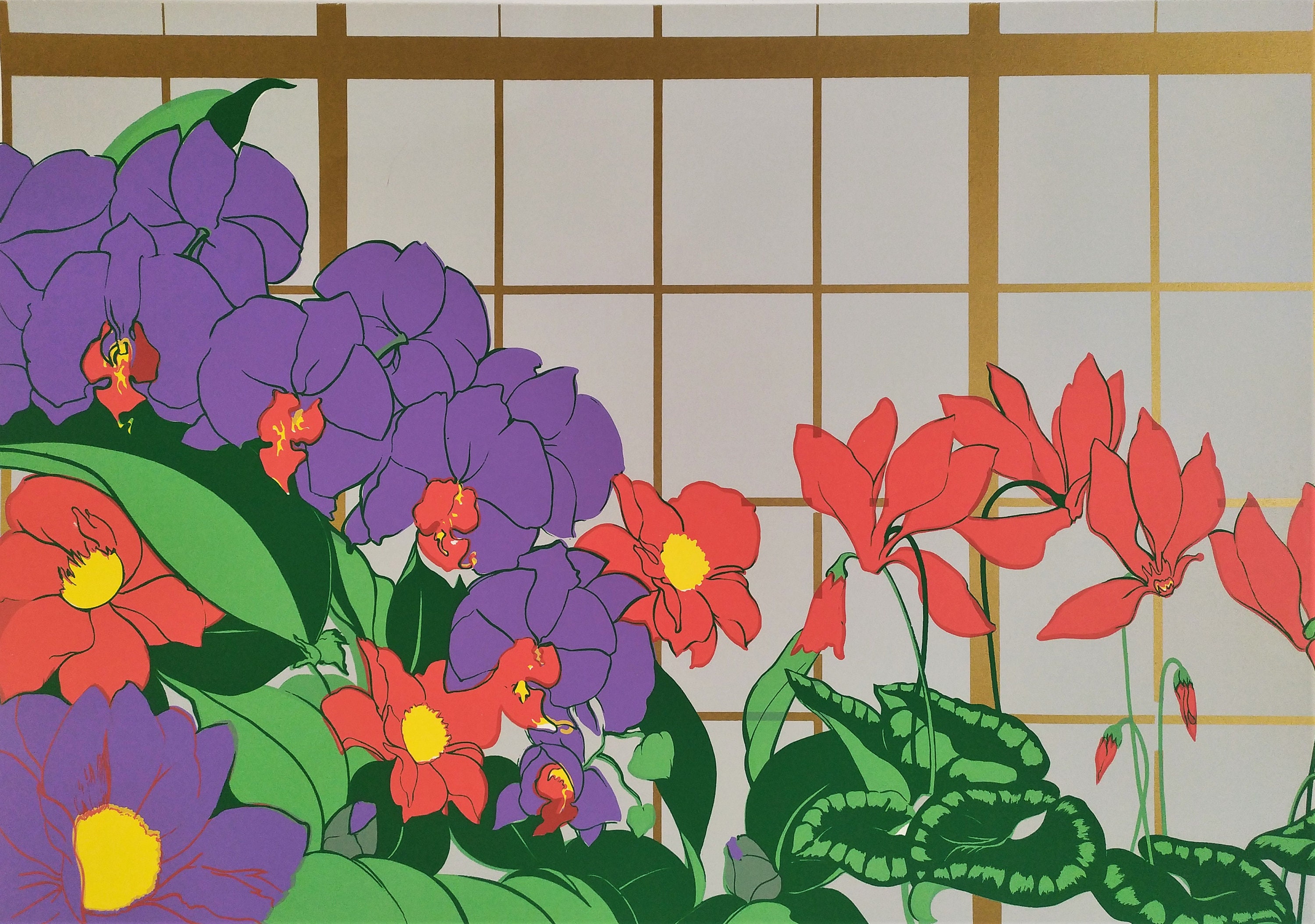 Chromolithographie Nature Morte Fleur Milieu Du Siècle Impression Botanique