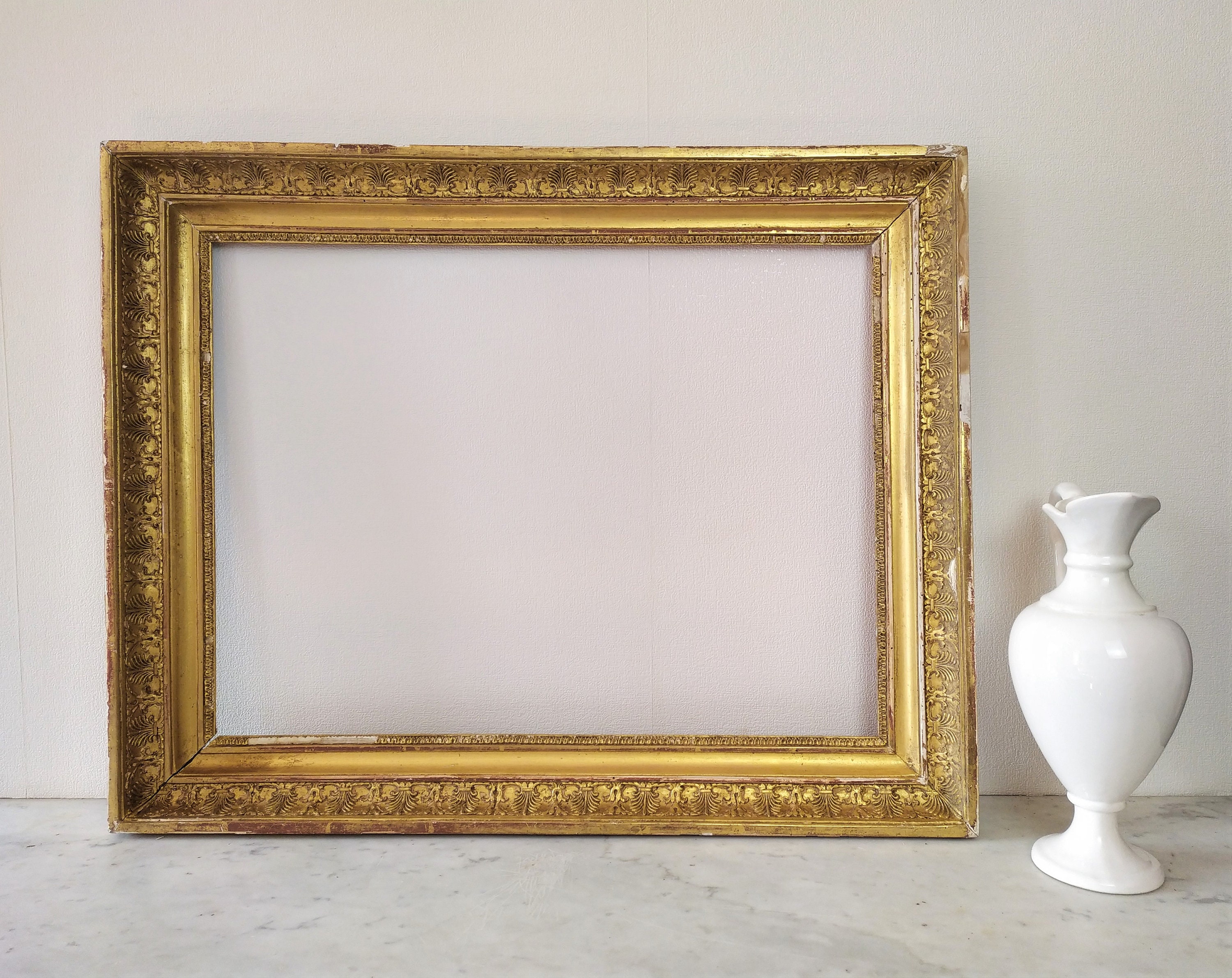 Cadre Doré Style Empire Pour La Peinture, Le Bois Sculpté Français Les Antiquités Du 19Ème Siècle