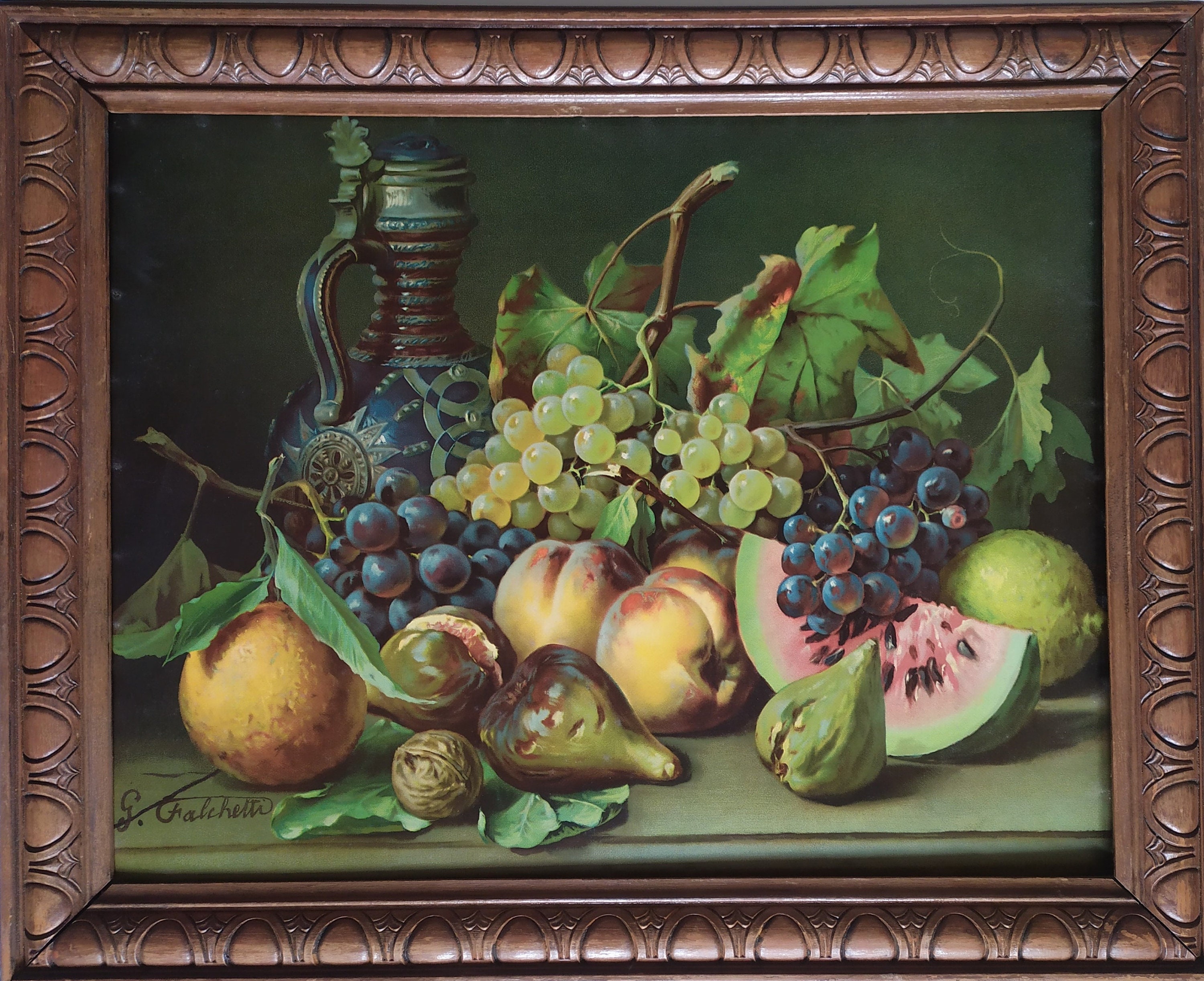Nature Morte Vintage Aux Fruits Chromolithographie Milieu Du Siècle Cuisine Art Mural