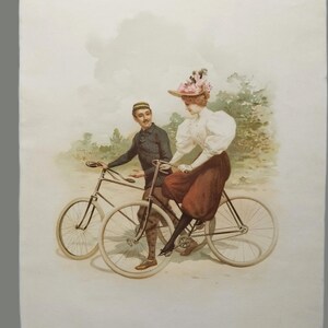 Lovers Cyclists Victorian Chromolithograph Cycling