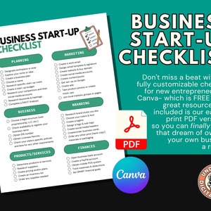 Canva Start-Up Business Checklist, Startup Checklist, Business Checklist, Printable Checklist, Business Checklist PDF, Business Planner