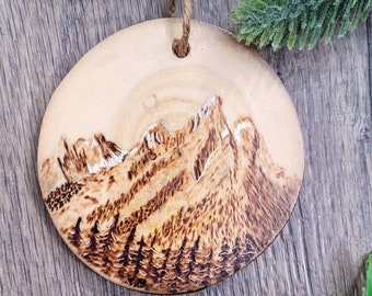 Grand Teton National Park Wood Ornament, Mountain Woodburned Ornament, Wyoming Ornament, National Park Gift,  Gift for Hiker