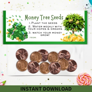 Sacchetto regalo con semi di albero dei soldi, stampabile, per compleanno, elefante bianco, pensione, laurea, regalo di Natale o festa in ufficio