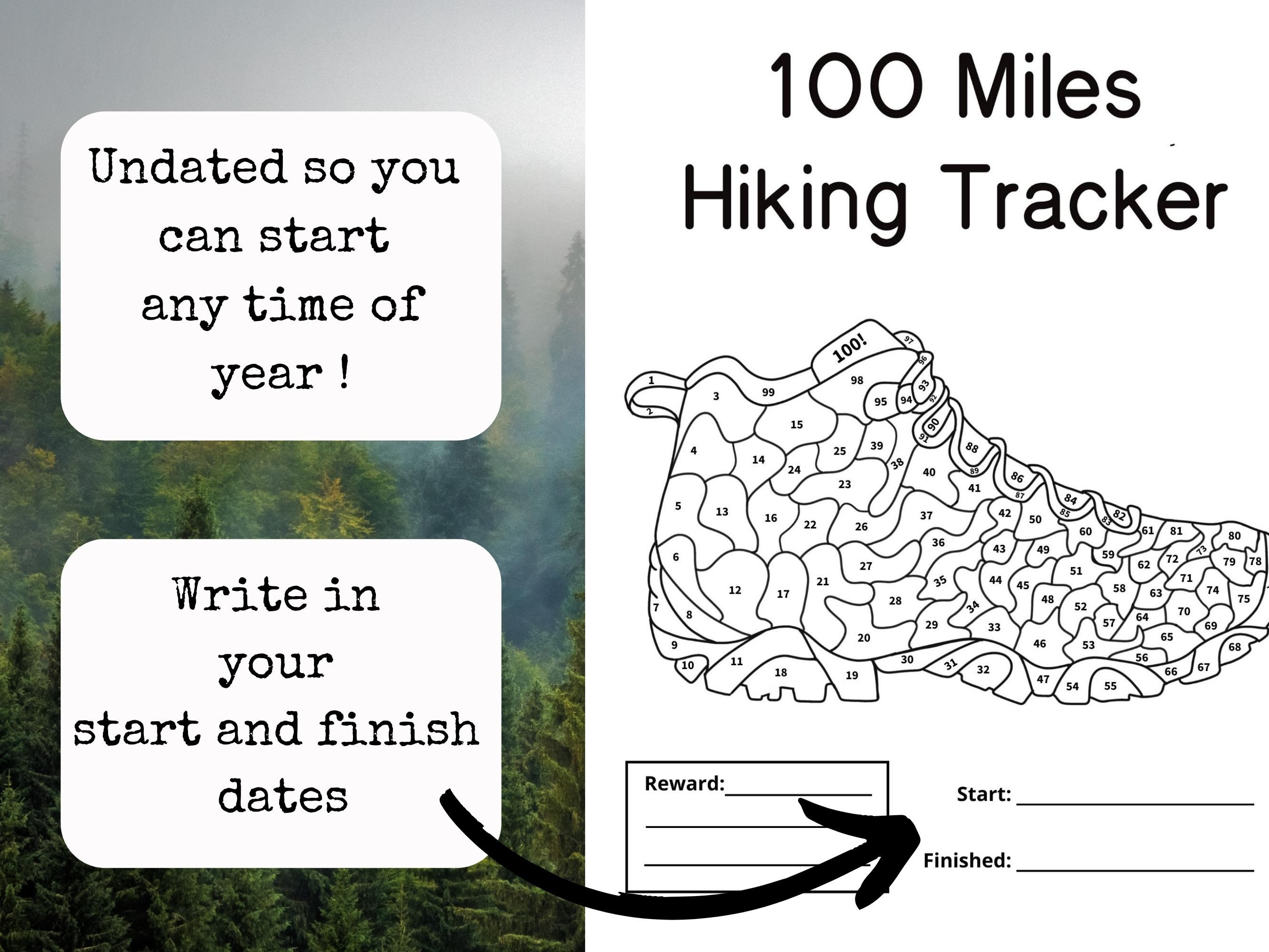 100 Hiking Miles Tracker Printable, Hiking Planner, Hiking Challenge