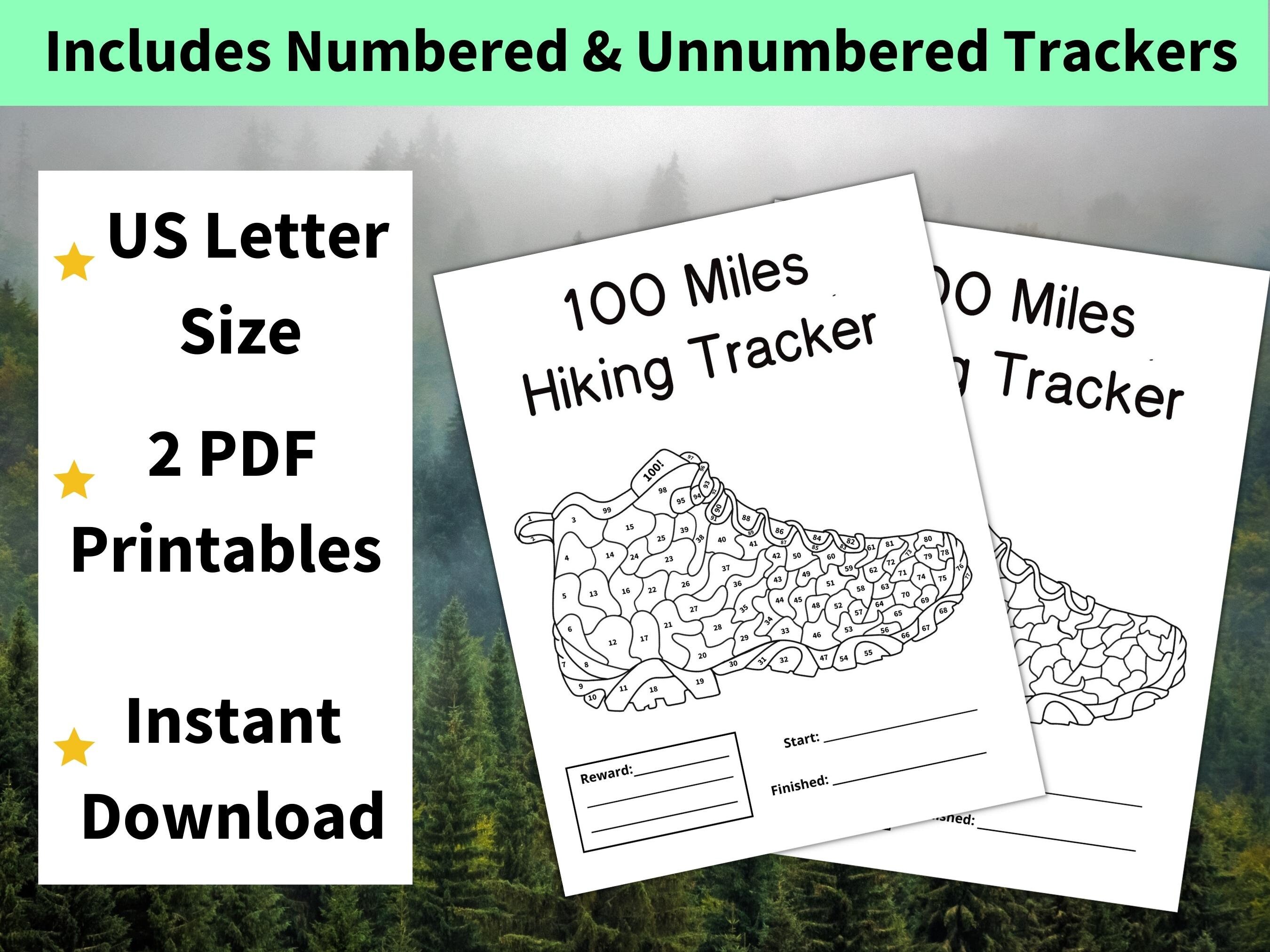100 Hiking Miles Tracker Printable, Hiking Planner, Hiking Challenge