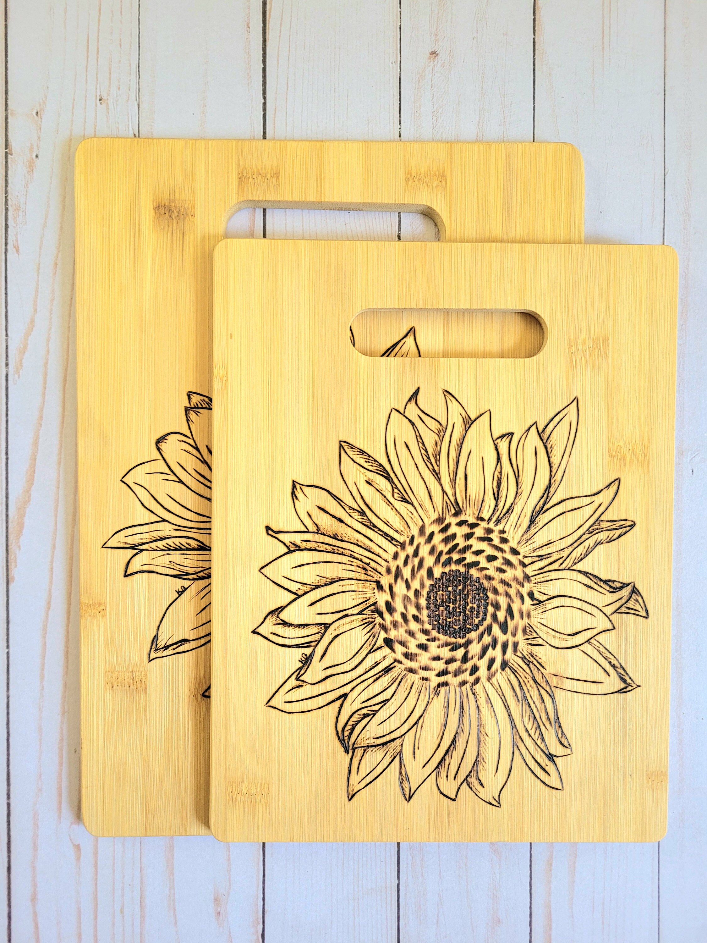 Sunflower Cutting Board Gift Set, Wood Burning Cutting Board