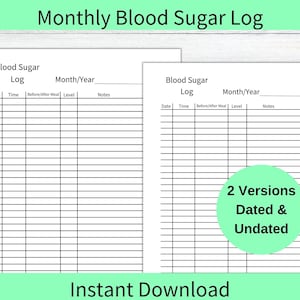 Blood Sugar Log, Printable Blood Sugar Tracker,  Health Tracker,  Wellness Tracker, Type 2 Diabetes Tracker