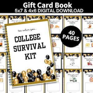 Carte-cadeau pour trousse de survie universitaire à imprimer, trousse de soins pour étudiants, porte-carte-cadeau pour l'obtention du diplôme d'études secondaires