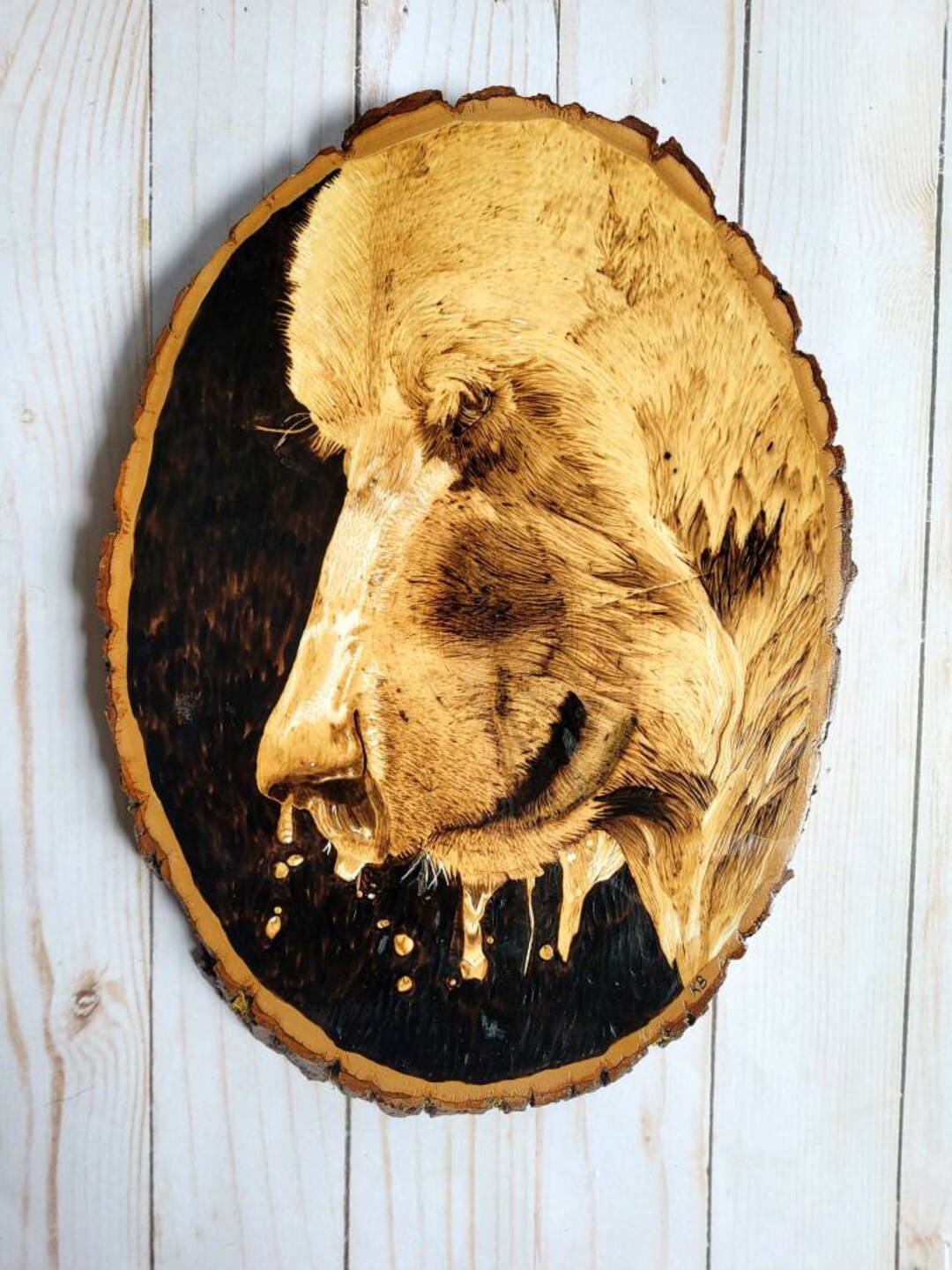 Grizzly Bear Wood Burning Art, Nature Inspired Decor, Earth Tone Wall