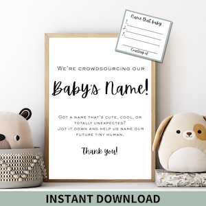 Carte de suggestion de prénoms de bébé imprimable, jeu de baby shower neutre sexiste amusant à imprimer