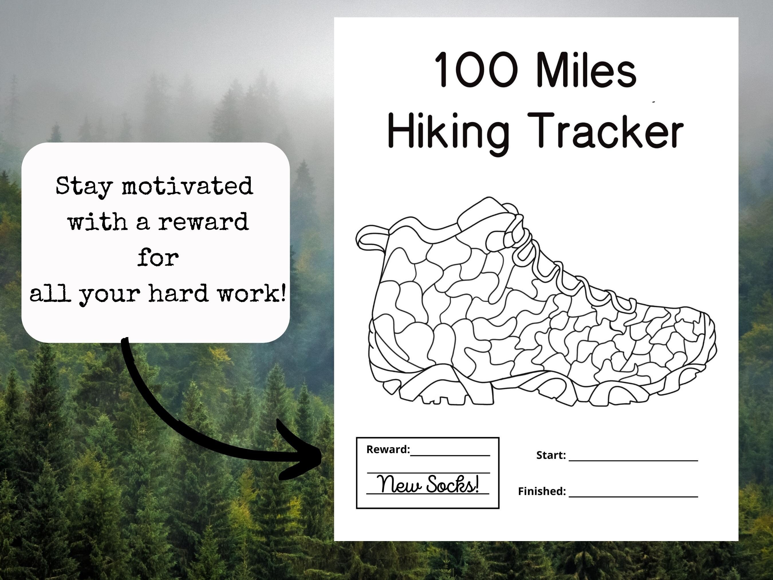 100 Hiking Miles Tracker Printable, Hiking Planner, Hiking Challenge, Hiking Diary, Hiking