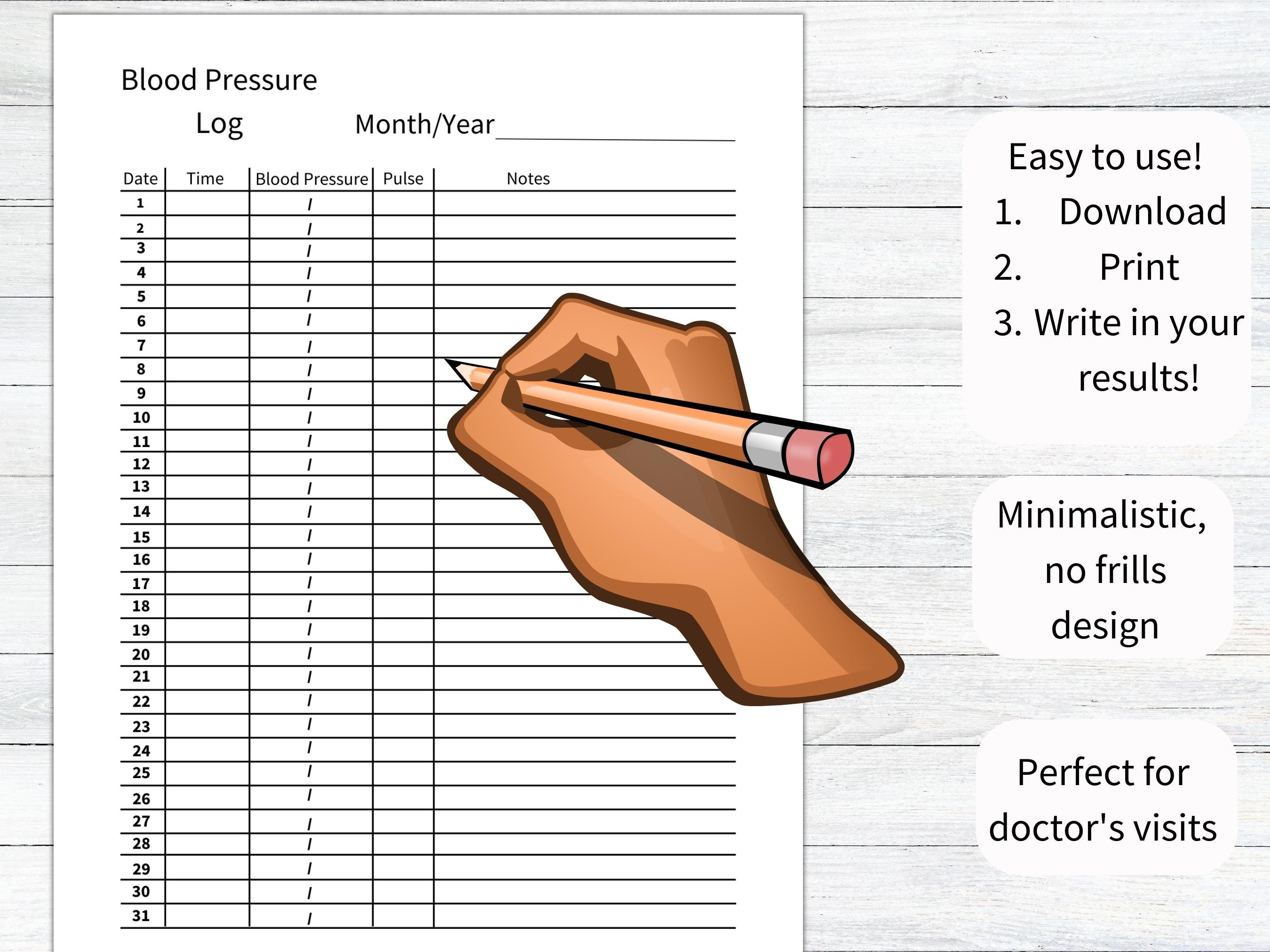 Blood Pressure Log Printable Blood Pressure Chart Tracker Health Blood Pressure Log Printable Blood Pressure Chart Tracker Health