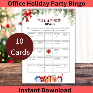 Mix and Mingle Bingo Printable, Office Holiday Party Ice Breaker Game,  Christmas Bingo for Adults