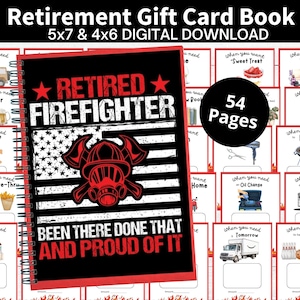 Livre avec porte-cartes cadeau retraite pompier à imprimer, cadeau de groupe de collègues, cadeau de retraite au bureau