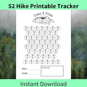 Hiking Tracker Printable, 52 Hikes Hiking Log, Hiking Challenge, Hiking Diary, Hiking Journal, Trail Tracker, Goal Tracker, Printable PDF