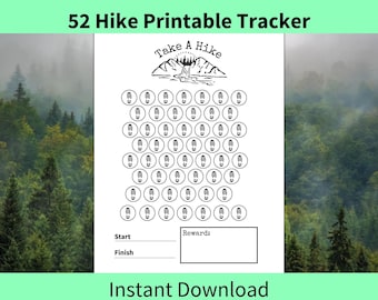 Hiking Tracker Printable, 52 Hikes Hiking Log, Hiking Challenge, Hiking Diary, Hiking Journal, Trail Tracker, Goal Tracker, Printable PDF