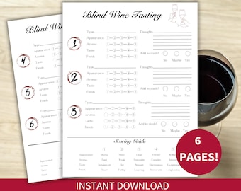Blind Wine Tasting Scorecard Kit Printable, Wine Tasting Notes, Wine Tasting Sheet for Girl's Night