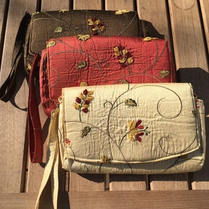 Embroidered silk clutch, handmade