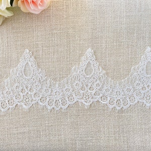 Light Ivory Alencon Eyelash Lace Trim, jacquard trim, high quality lace, Luxury Bridal Lace Trim, Corded Lace Trim, Sell By Yard