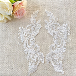 Light ivory sequin lace Applique, bodice trim, Embroidery, DIY Craft, off white for Sewing, dresses, wedding gowns veils