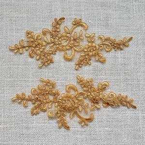 Gold Lace Appliques - 2 Mirrored DIY Craft Pieces for Sewing & Dresses, Elegant Embellishments for Special Occasions