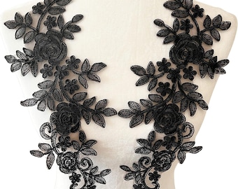 Apliques de cordón negro, adornos de costura, bordado, manualidades de bricolaje, costura, vestidos, velos de vestidos de novia