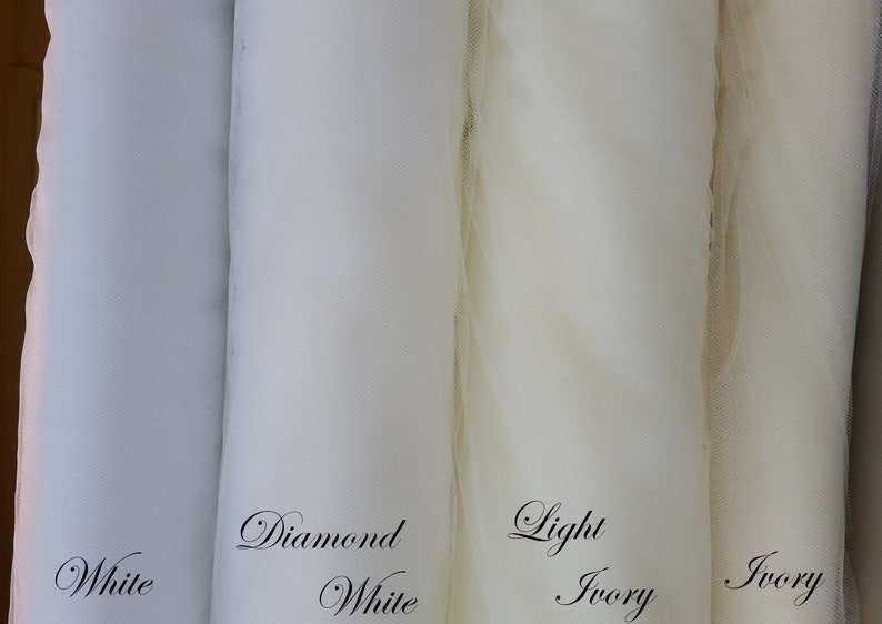 By the yard 54" wide bridal illusion tulle for wedding veils, bridal wear, tutus, white, ivory, blush, champagne image 3