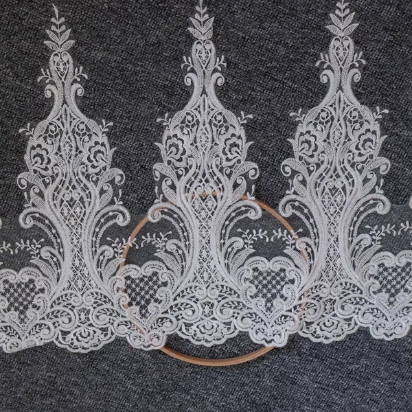 By Yard Alencon Lace Trim, Floral Alencon Lace, Bridal Wedding Veil Lace Trimming, white or light ivory trim