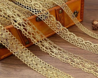5 yards Gold Metallic Lace Trim, 1" wide Decorative Embroidered Lace for Costumes, Dresses, Wedding Decor, and Crafts