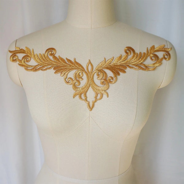 Gold Baroque Neckline applique, V-neck Collar Iron On Patch For costume, halloween, super hero, cosplay, DIY sewing