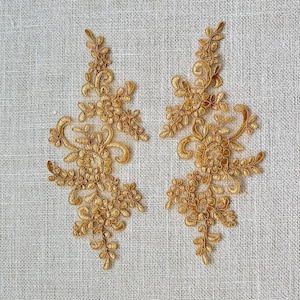 Gold Lace Appliques - 2 Mirrored DIY Craft Pieces for Sewing & Dresses, Elegant Embellishments for Special Occasions