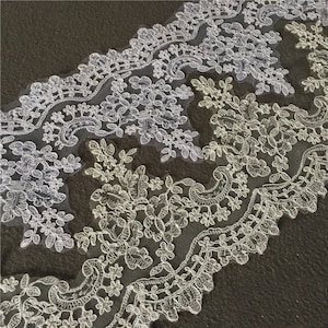 By Yard Alencon Lace Trim, Floral Alencon Lace, Bridal Wedding Veil Lace Trimming, white or light ivory trim