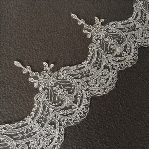 By Yard Alencon Lace Trim, Floral Alencon Lace, Bridal Wedding Veil Lace Trimming, white or light ivory trim