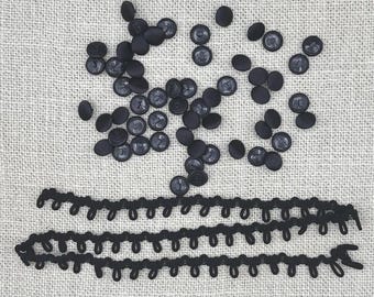 Black Satin Buttons I 50 buttons and button hoops I prom, wedding, quinceanera or formal dress I bustle buttons