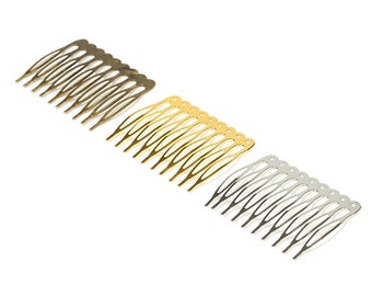 5 count flat combs, 2" wide, metal combs, combs for wigs, toupees, hairpieces, hairstyles, comb blanks