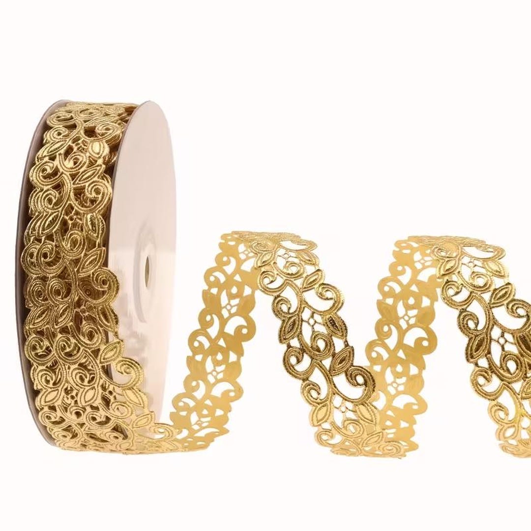 Gold Rib Trim 5 or 10 Yards Gold Metallic Ribbon Trim, 1
