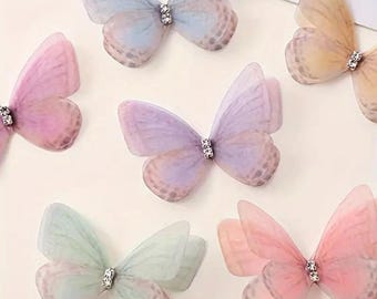 Free Shipping - Butterfly Appliqués I Multicolor patch with rhinestone Center, For DIY crafts, backpacks, clothing