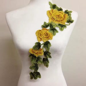 One piece Yellow Lace 3D Floral Applique, bodice applique, DIY Craft, sew on applique, dresses