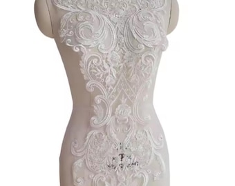 Aplicación de corpiño bordado en color marfil claro para vestidos de novia, velos, encajes para disfraces, encajes para costura y decoración del hogar.