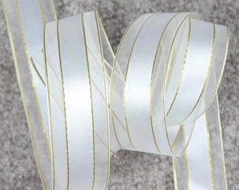5 or 10 yards White and Gold Metallic Trim, 1" wide Decorative trim for Costumes, Dresses, Wedding Decor, and Crafts