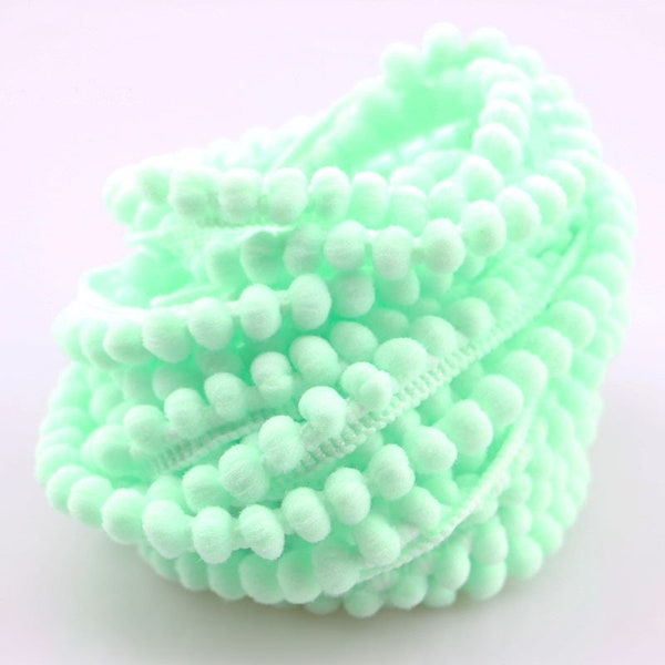 Mint colored pom pom trim, 1 cm, 1/2 inch wide, sold by the yard