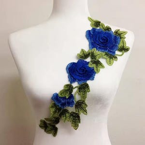 One piece Blue 3D Floral Applique, bodice applique, DIY Craft, sew on applique, dresses