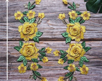 Aplique de encaje floral amarillo con efecto espejo: Adorno para manualidades de costura