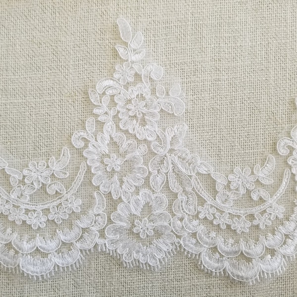 Bridal Lace Trim, White or Light ivory Lace Trim, Alencon lace trim, Boho Wedding Lace, Lace Wedding Dress, Bridal Veil Lace